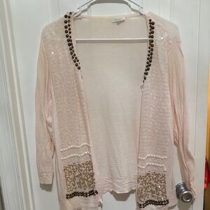 Chico's Pale Blush Sequin & Bead Open Cardigan